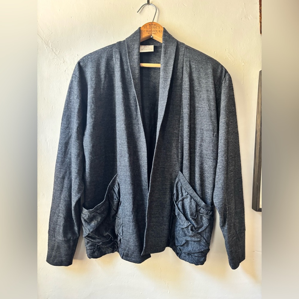 Karol Richardson Merino Wool Gray Women's Cardigan Sweater w Pockets